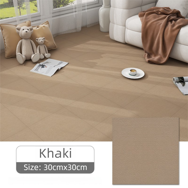 8 x Khaki & 8 x Off-White Durable & Soft Self-Adhesive Carpet Tiles(30x30cm) - Interlocking Non-Slip Square Floor Mat for Bedroom, Office & Living Room