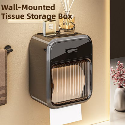 Mint Green No-Drill Wall Mounted Toilet Paper Holder with Storage Shelf and Drawer - Waterproof Bathroom Tissue Dispenser for Roll & Face Tissue