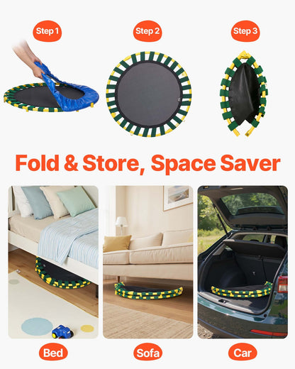 VEVOR 3FT Trampoline for Kids, 92 cm Trampolines Indoor/Outdoor Trampoline for Toddlers, Foldable Mini Baby Trampoline with Foam Handle, Recreational Trampoline Birthday Gift for 3+ Years Kids