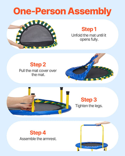 VEVOR 3FT Trampoline for Kids, 92 cm Trampolines Indoor/Outdoor Trampoline for Toddlers, Foldable Mini Baby Trampoline with Foam Handle, Recreational Trampoline Birthday Gift for 3+ Years Kids