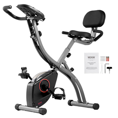VEVOR Folding Exercise Bike, Foldable Fitness Stationary Bike, Adjustable Magnetic Resistance Stationary Bike, Upright Indoor Cycling Bike for Home Gym Workout, Comfortable Seat Cushion, LCD Monitor